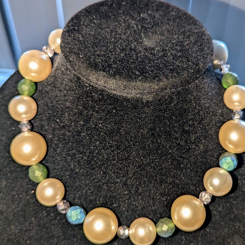 New necklace designed by Amra Home Accents made of pearls and glass beads